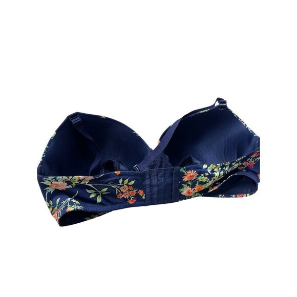 Cacique Lane Bryant Navy Blue Floral SWF LL TShirt with Lace Back Bra Size 44DDD - Picture 7 of 8